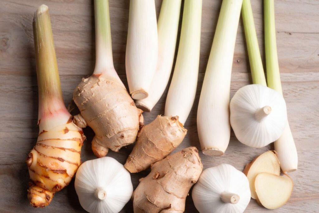 Pungent taste shown with ginger garlic and spices