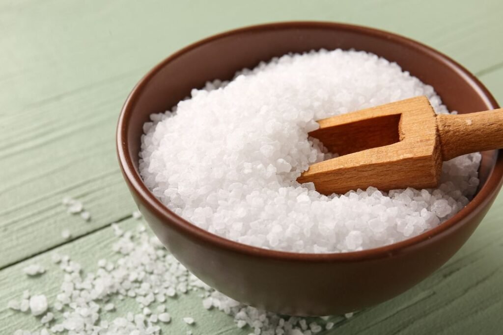 Salty taste in Ayurveda shown with sea salt and mineral rich foods